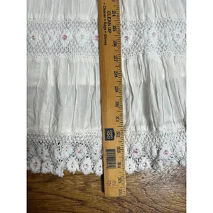 White Tiered Maxi Skirt Smocked Waist Boho Fairy Whimsy size L 100% Cotton New thumbnail 6