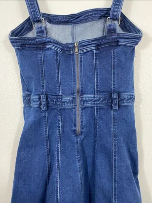 Free People Dark Indigo Denim Mini Dress Size L It has pockets on the sides. thumbnail 8