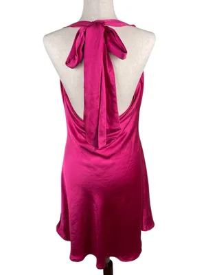 Altar'd State Daphne Satin Midi Dress Size Large Magenta Pink Halter Neck Tie thumbnail 2
