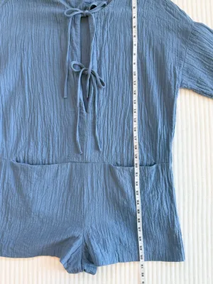 Zara Tie Front Cotton Gauze Coastal Blue Textured Romper thumbnail 10
