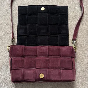Viola Castellani Genuine Suede Woven Padded Flap Crossbody Bag Dark Purple thumbnail 4