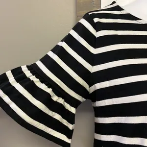 J. Crew Black & White Striped T- Shirt Dress w/ Ruffled Puff Sleeves- Small thumbnail 3