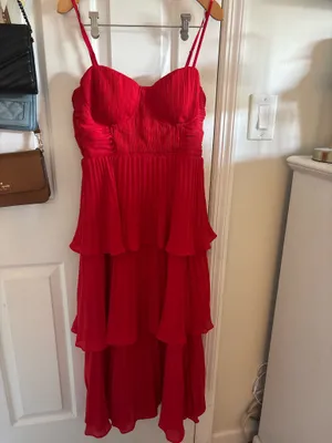 Lulus Red Tiered Midi Dress S thumbnail 2