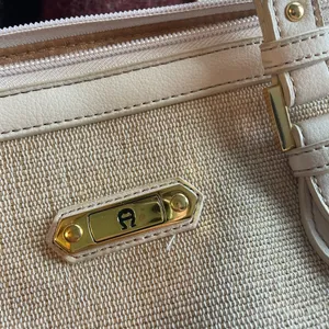 Vintage Etienne Aigner Bone leather and woven jute double handled satchel thumbnail 11