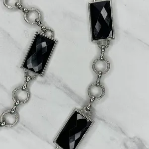 Womens Black Faceted Rhinestone Silver Tone Chain Belt Large (L/XL) ✨ thumbnail 5