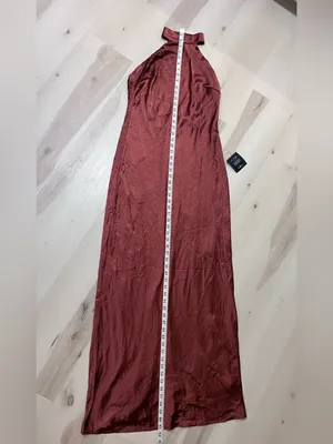 Lulus NWT Women Large Rusty Brown Halter Satin Maxi Dress thumbnail 11