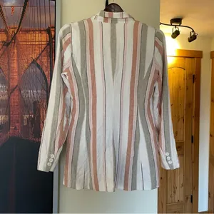 Rachel Zoe Striped Linen Oversized Summer Coastal Resort Blazer Jacket thumbnail 4