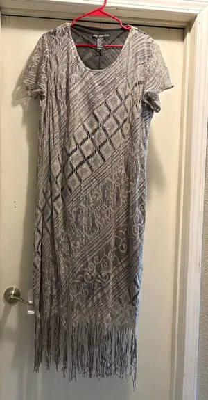 Mlle Gabrielle gray crochet lace fringe maxi Dress, size 18 thumbnail 1