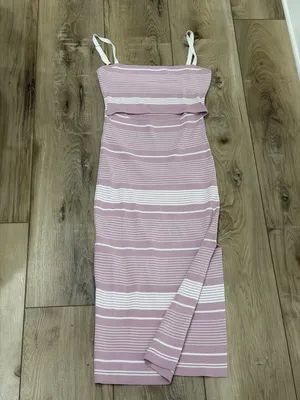 MARBLE Pink and Cream Striped Knit Dress with Cutout Front thumbnail 2