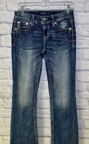 Miss Me Los Angeles Curvy Boot Cut Embellished Beaded Jeans Bling Size 27x29.5 thumbnail 1