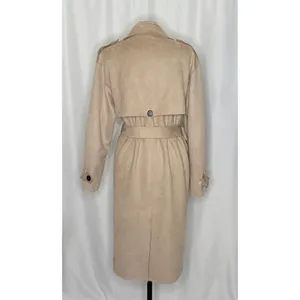 ZARA Faux Suede Trench Coat Belted Jacket Solid Tan Brown Pockets Outdoors Large thumbnail 8