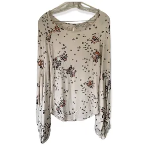 Free People To the Tropics Blouson Sleeve Top Cream Floral Size Large L thumbnail 3