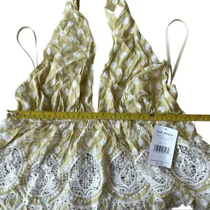 Free People M Lunch‎ Date Yellow Polka Dot Halter Top Citron Plunge Coquette New thumbnail 8