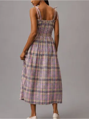 Anthropologie Damson Madder Hettie Seersucker Midi Dress Size 6 Plaid Purple thumbnail 2