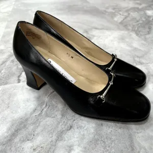 Vintage Etienne Aigner Horse Bit Size 5.5 Black‎ Pumps Block Heel Career thumbnail 2