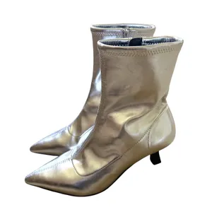 Abound Silver Metallic Pointed Toe Kitten Heel Sock Ankle Boots Size 7M thumbnail 3