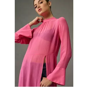 Anthropologie Long Sleeve Sheer Tunic Dress pink, Size xxs thumbnail 3