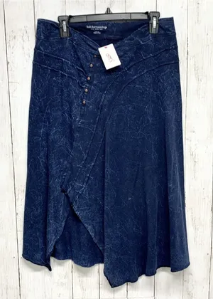 Soft Surroundings Skirt Women Petite Medium Navy Blue Acid Washed Knit Midi Boho thumbnail 1