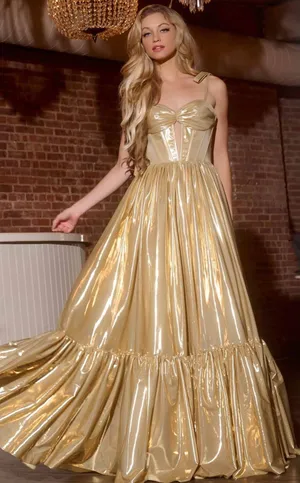 Jovani Metallic‎ Lamé Tie-Strap Boho Gown Size 4 thumbnail 1