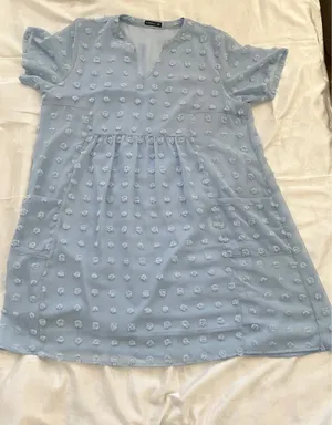 Miholl Dress XXL Women’s Light Blue Pom Pom Swiss Dot Flowy Pockets Empire Waist thumbnail 2