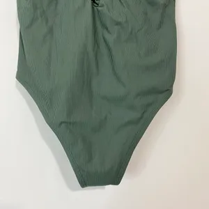 Women’s Lace Up Rib One Piece Swimsuit Olive Size Medium NWT thumbnail 3