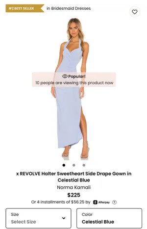 Revolve Norma Kamali Halter Sweetheart Side Drape Gown in Celestial blue thumbnail 2