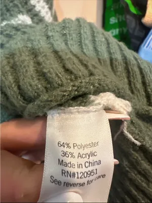 SO Olive Green and White Striped Zip-Collar Turtleneck Sweater thumbnail 3