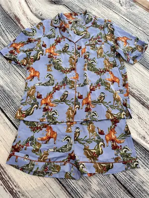 Their Nibs Woodland Animal Print Satin Pajama Set thumbnail 2