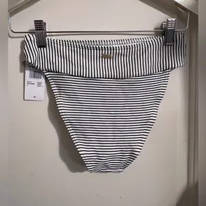 Roxy Quicksilver $45 Medium Bikini Bottoms Striped Black‎ White Beach Swim thumbnail 4