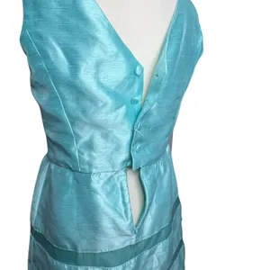 Taylor Dress Womens 10 Aqua Blue Satin Sleeveless Sheer V Back Party‎ Classic thumbnail 7