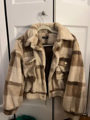 Boohoo Beige Plaid/check Fur Trucker Jacket thumbnail 6