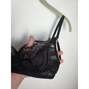 Black Lace Sheer Nursing Bra Wireless Strappy Breastfeeding Small Chest 34B thumbnail 4