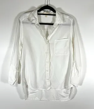 Anthropologie CLOTH & STONE Shirt Top Sz M White Button Hi-Lo 3/4 Sleeve Tencel‎ thumbnail 1