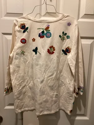 Coldwater Creek Cream Embroidered Floral Tunic thumbnail 4