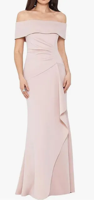 XSCAPE Scuba Crepe Off Shoulder Long Maxi Dress Formal Blush Pink 3008 Size 4 thumbnail 1