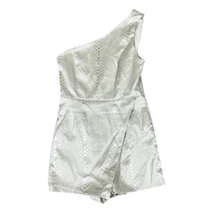 Pants Store One Shoulder Snakeskin Print Romper Silver Metallic Skort Size M thumbnail 2