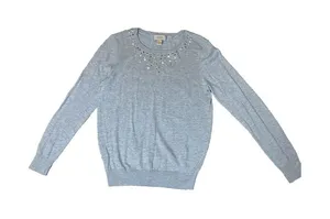 Ann Taylor LOFT Long Sleeve Shirt -‎ Sweater with Rhinestone Accents Size Medium thumbnail 1