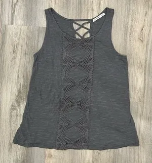 Maurices Gray Sleeveless Criss-Cross Back Shirt Crochet Detail Tank Top Size L thumbnail 1