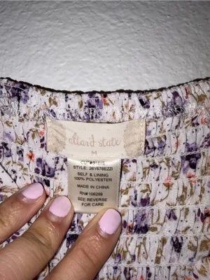 Altar'd State Purple Floral Smocked Mini Dress Tiered Puff Sleeve Medium thumbnail 3