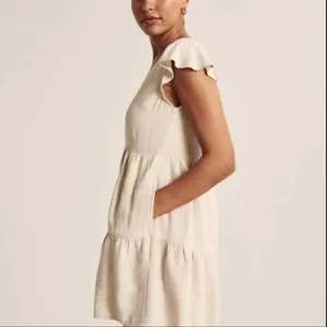 Abercrombie & Fitch Beige Lined Tiered V-Neck Pocket Dress Linen Blend Size S thumbnail 3