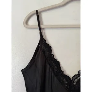 INC Intimates Black Satin Lace V Neck Camisole Nightgown Slip Dress Size Medium thumbnail 4