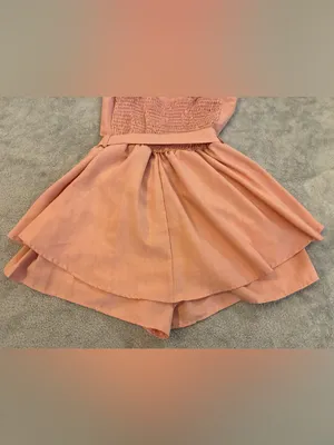 Women’s SHEIN Peach Ruffle Shorts Romper with Waist Tie Size Small thumbnail 7