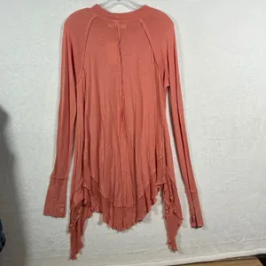 Free People We The Free Pinched Cheeks Linen Blend Tunic Top Coral‎ Pink Small thumbnail 2