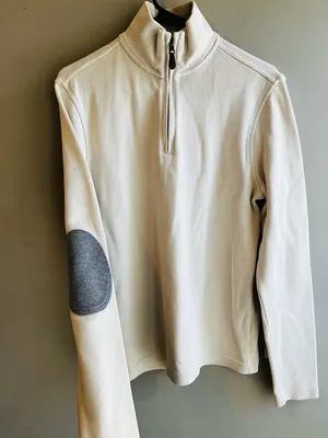 Banana Republic Women’s Cream Quarter-Zip Pullover Sweater Elbow Patches Small thumbnail 4