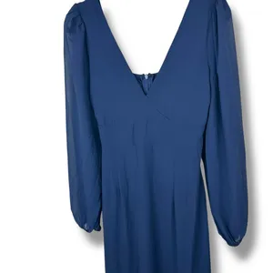 NEW Lulus Tier Elegance Navy Long Sleeve V-Neck Chiffon Tiered Maxi Dress Medium thumbnail 6