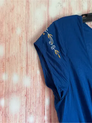 Anthropologie Lil Blue Scoop Neck White Embroidered Cap Sleeve Mini Dress Sz 4 thumbnail 4