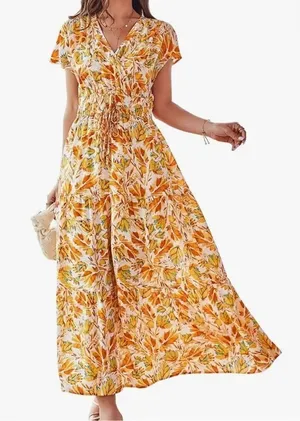 Kilig Amazon yellow floral smocked midi dress small thumbnail 1