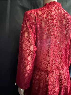 Embroidered Red Lace Fit-and-Flare Women's Dress MD thumbnail 15