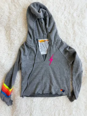 Aviator Nation Bolt Stitch Chevron Split Neck Cropped Hoodie thumbnail 1