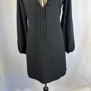 New Abercrombie Fitch Black Long Sleeve Tie Neck Mini Dress‎ Small Boho Party thumbnail 4